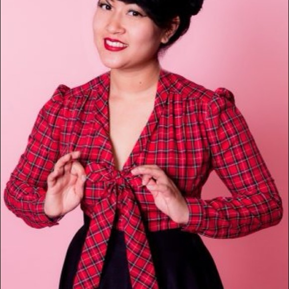 Heart of Haute red plaid Elsa blouse xs - Picture 3 of 5